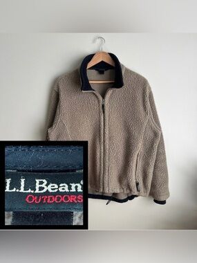 Vintage 80s L.L. Bean Outdoors Sherpa Fleece Jacket Mens L Deep Pile Full Zip